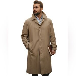 Vintage Jos. A. Bank All-Weather Trench Coat 46R Khaki Wool Liner Made in USA